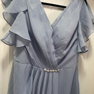 Elegant Blue Ruffle Sleeve Dress Prom Gown 6-8